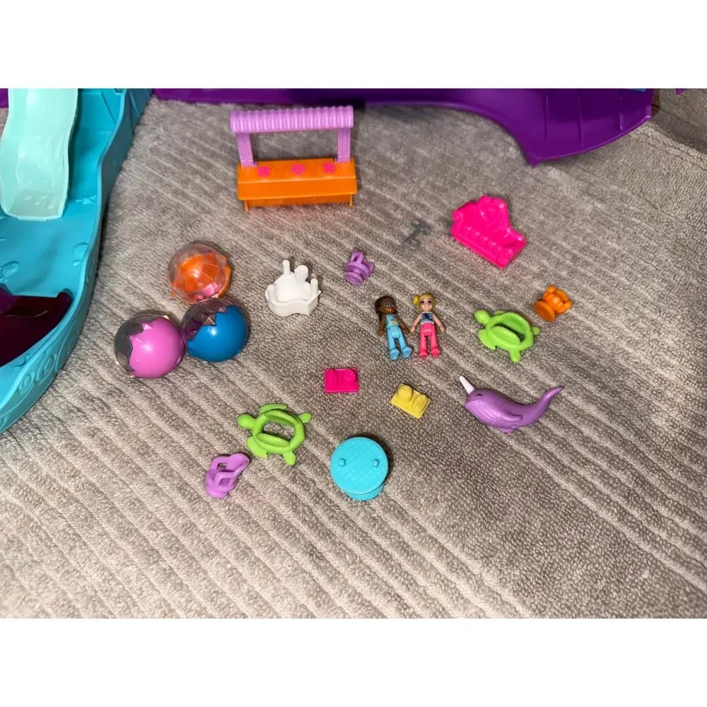 Polly Pocket Sparkle Cove Adventure Narwhal Boat Playset with accessories